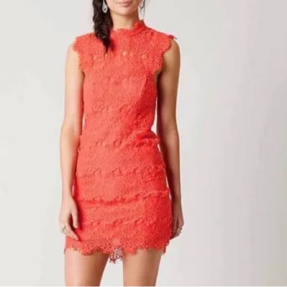 Free People Coral Lace Mini Dress